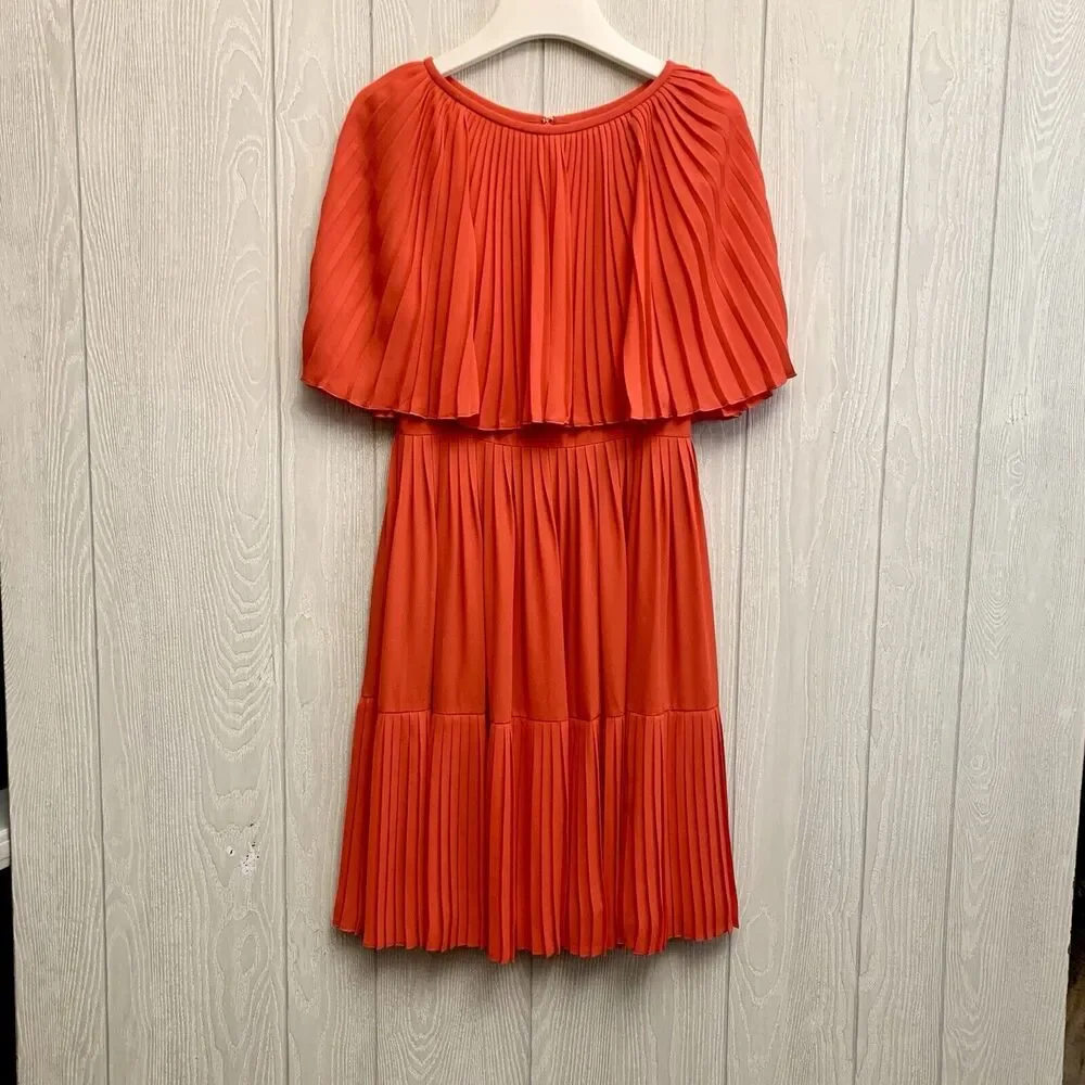 Kate Spade Pleated Cape Dress Persimmon Grove Size 0 NWT